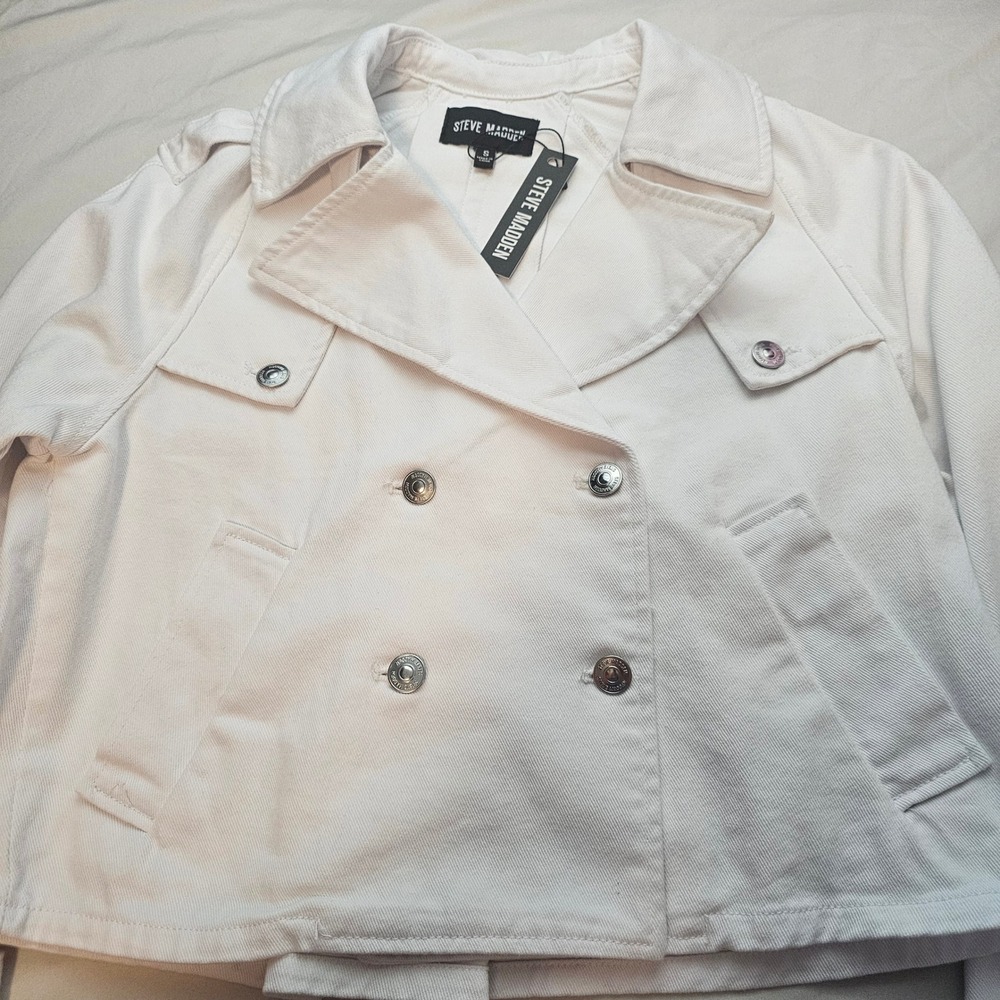 Steve Madden S Small Sirus White Denim Jacket Jean NWT 1432 - Picture 10 of 16